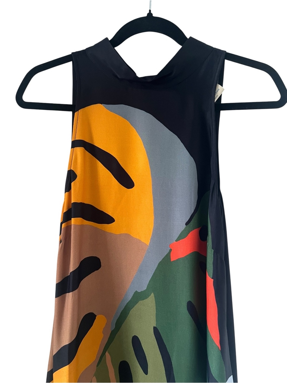 Farm Rio For Anthropologie Tropical Black Halter Leaf Print Dress Size XS - Picture 4 of 16